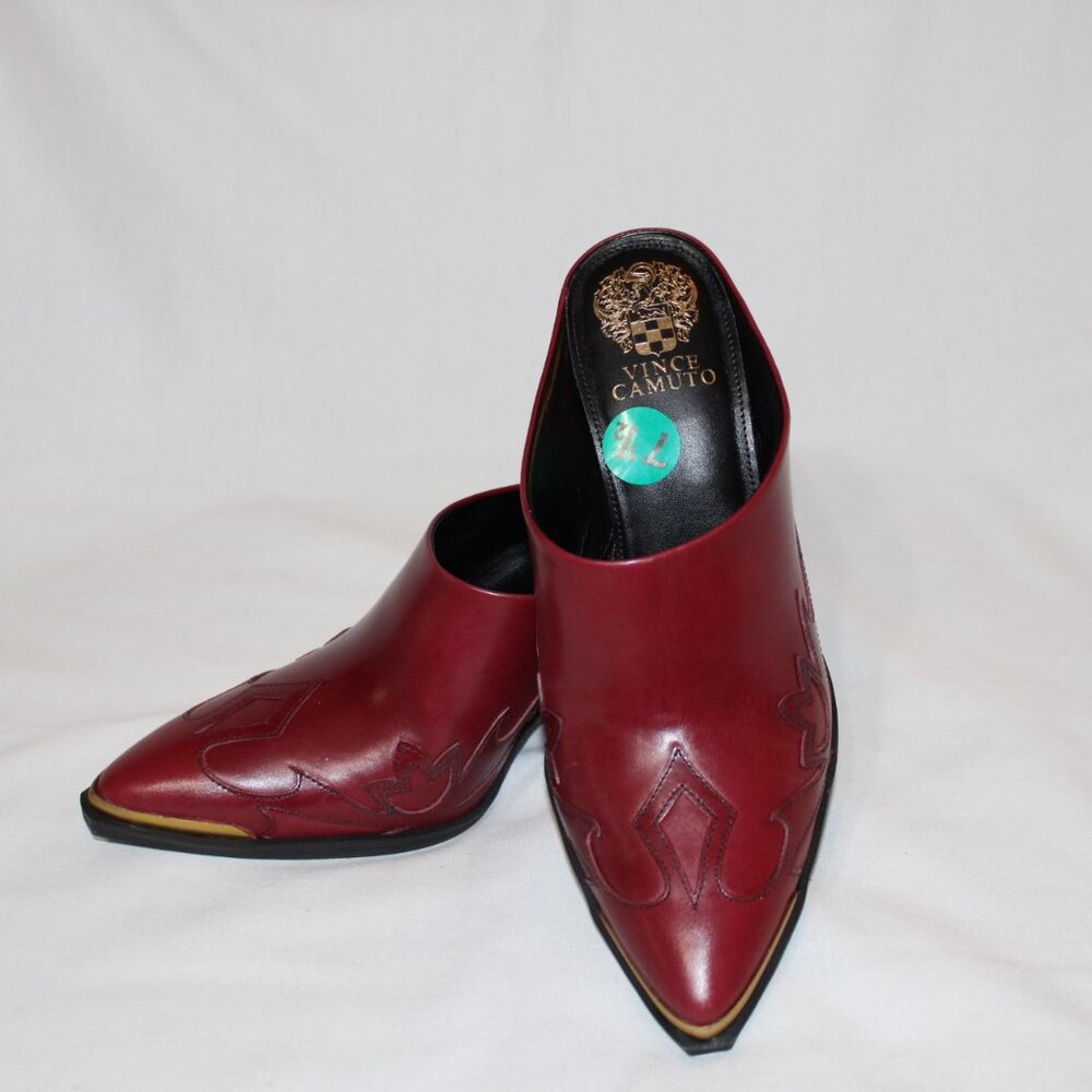 Vince Camuto Leather Greta Pointy Western Style Mule Shoes